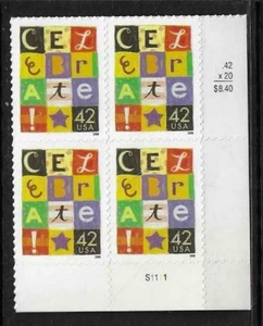 USA SC # 4335 Celebrate , BLK4 Plate number . MNH - Picture 1 of 1