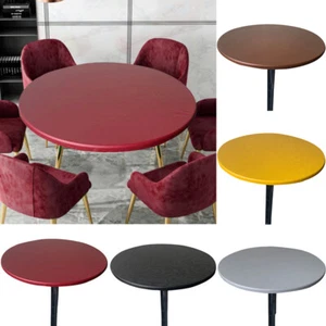 Round Waterproof Table Cover Elastic Fitted PVC Tablecloth Oil Proof Home Party - Picture 1 of 18
