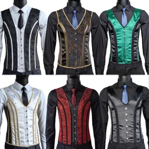Corset Vest Medieval Dress Waistcoat Lace Up Bones Tight Tops Wedding Stage - Picture 1 of 21