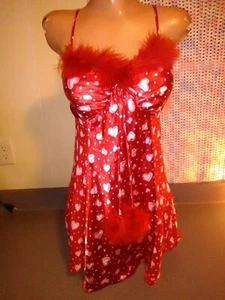NWT Cinema Etoile Malibu Trim Red W/Hearts Babydoll Short Nightgowm Set sz Med - Picture 1 of 2