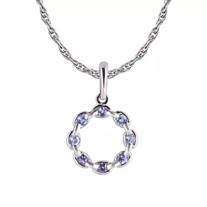 Collar De Pendiente Circular De Tanzanita Verdadera En Oro Blanco De 10k - Imagen 1 de 4