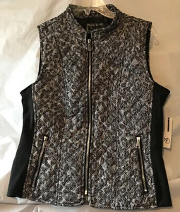 New Directions Puffer Vest . Black Animal Print. Zip Front. Ribbed. Size S. NWT - Picture 1 of 9
