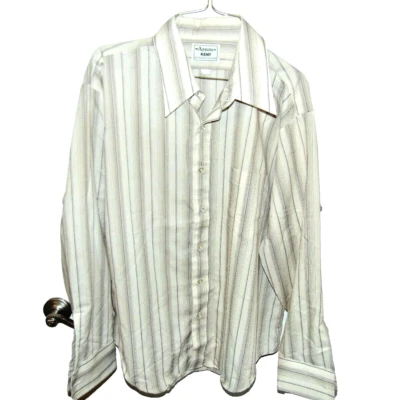 Arrow Men's Button Front Shirt Long Sleeve White/Brown Stripe   Size XL.  #1 - Image 1 of 4