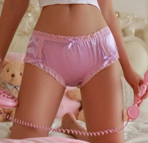 Bragas de bikini satinadas con volantes moradas lavanda bebé rosa lazos talla XL - Imagen 1 de 12