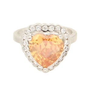 Sterling Silver Orange Topaz & Simulated Diamond Cluster Ring (Size L) 14x15mm - Picture 1 of 3