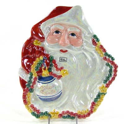 Department 56 COOKIES FOR SANTA 11.25" Vtg Cookie Plate Pearlized Blue Red Green - Image 1 of 4