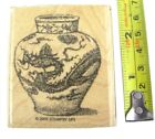 Chinese Dragon Vase Rubber Stamp Oriental Stampin Up! 2005 Wood Mounted Retired