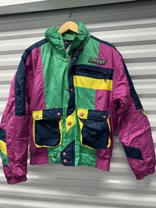 Vintage Spyder Boys Ski Jacket Winter Coat Neon Colorblock Youth Kids Sz 20 - Picture 1 of 11