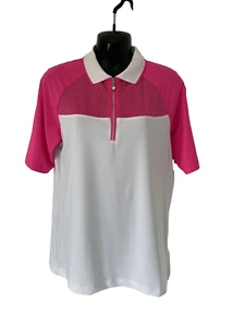 DAILY SPORTS TOP GOLF PINK & WHITE LAZER CUT POLO TOP SIZE M UK 12 NEW NO TAGS - Picture 1 of 5