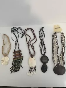5 xBulk Lot New Chunky Costume Jewellery Necklaces Mother Of Pearl Coconut Shell - Picture 1 of 22
