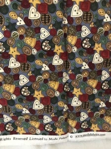 Length of  Cotton Material  Hearts Stars Thimble Button Design Moda Fabrics - Picture 1 of 2