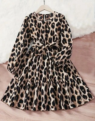 Girls Leopard Print Long Sleeve Dress Age 5-6 Years New #girlsdress #girls