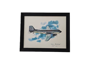 Vtg United Airlines Douglas DC-3 Airplane Plane Aviation Airport Framed Print - Picture 1 of 5