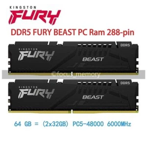 Fury Beast 64GB (2x32GB) DDR5 6000 MHz PC5-48000 DIMM Desktop Memory Ram 288-Pin - Picture 1 of 9