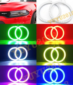 RGB halo rings for Dodge Charger 2015-2019 headlight bluetooth DRL Flash lamp - Picture 1 of 12