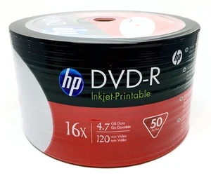 HP 16X DVD-R 4,7 GB weiß Tintenstrahl-Hub bedruckbar (Schrumpffolie) Menge - Bild 1 von 4