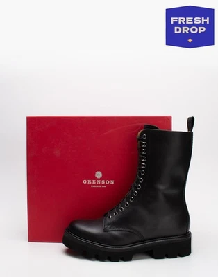 RRP€417 GRENSON Leather Combat Boots US8 UK5.5 EU38.5 Black Extralight Lace Up - Image 1 of 4