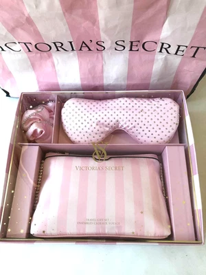 Victoria's Secret Bling Heritage Estuche a Rayas Máscara Scrunchie para Dormir Juego de 3 Piezas de Viaje Foto 1 de 4
