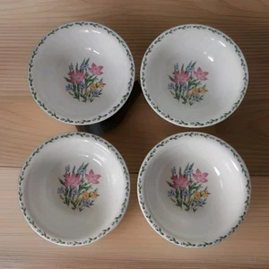 Set of 4 Vintage Thomson Pottery Rimmed Soup Salad Bowls Flower Floral Crocus - Picture 1 of 12