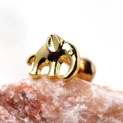 Gold Plated Long Trunk Elephant Cartilage Earring - Image 1 of 3