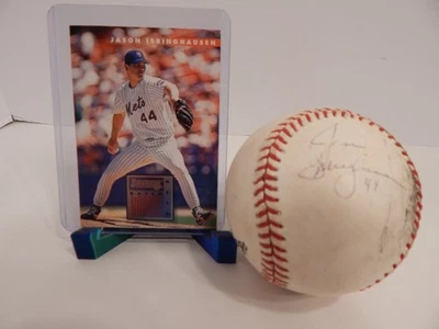 autographed baseball 44 Jason Isrinhhausen and 33 Doug Henry and 1 card on stand - Image 1 of 4