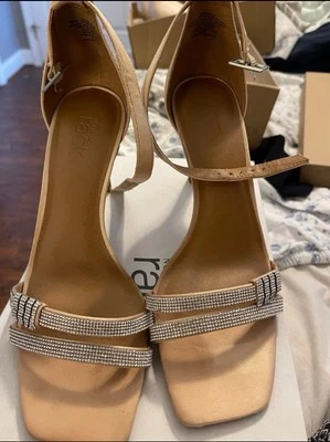 6.5 M Oro Desnudo CRISTAL ESTRÁS Plataforma Stiletto Zapato Tacón Noche Club Foto 1 de 4