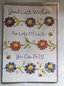 Good Luck Best Wishes Card Purple Pink Blue Flowers - Picture 1 of 2