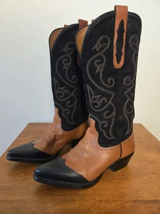 Nine West EVIE Brown/Black Leather Cowboy Western Boots Cap Toe Womens Sz 6.5 M - Picture 1 of 18