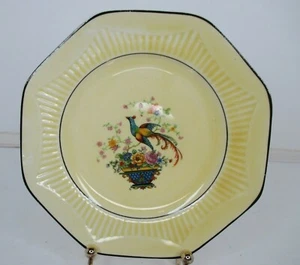 VTG Antique Ivory from Salem 1927 Yellow Bread Plate Floral Bird of Paradise 6" - Picture 1 of 10