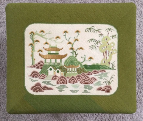 Hand Embroidered Footstool Oriental Design Cover