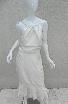 Bettie Page Dress Ivory Polka Dots Satin Pinup Mermaid Pencil Bridal Size 12 - Image 1 of 4