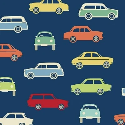 Sweet Ride Cars Blue Cotton Fabric  Andover Makower  By the Yard - Image 1 of 2