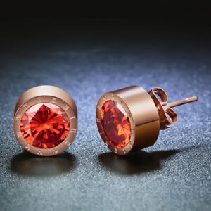 Women's Rose Gold Round Red Crystal Anti Allergic Stainless Steel Earrings