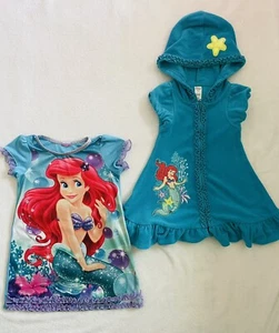 Disney Ariel Little Mermaid Toddler Girl Robe And Dress Set 2T Teal Embroidered - Picture 1 of 7