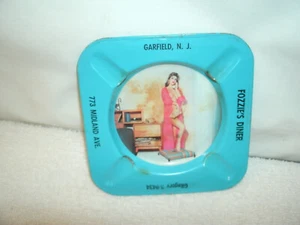 GARFIELD NJ--**Fozzies Diner**  Vintage Original Tin Ash Tray  4 x4"- Pin-Up - Picture 1 of 2