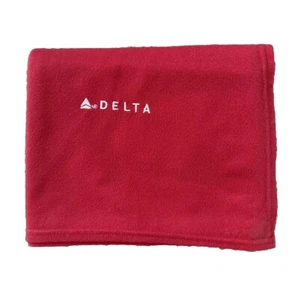 DELTA AIRLINES Cabin Flannel Blanket Red & White Logo embroidered Vintage - Picture 1 of 1