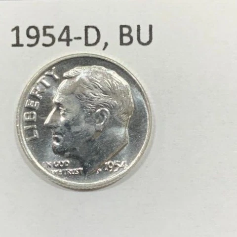 1954 D Roosevelt Dime BU ~ 90% Silver ~ Uncirculated U.S. Coin from Roll ~ D2193 Cover