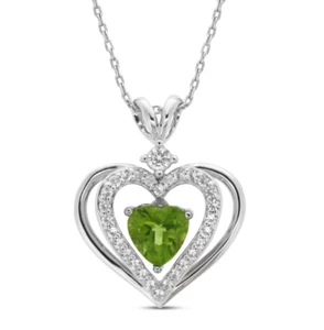 1.25CT Lab Created Peridot Double Heart Pendant 18" Chain 14K White Gold Plated - Picture 1 of 4