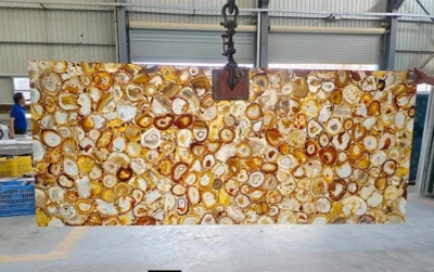 Yellow Agate Stone Countertop, Agate Geode stone Office Desk Slab Top Decor - Image 1 of 4
