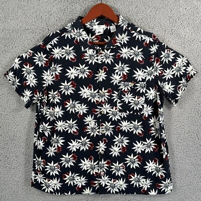 Camisa Hawaiana Mediana Quicksilver Negra Floral Viscosa Playa Vacaciones Tropical Foto 1 de 4