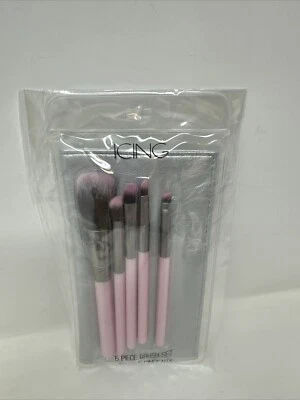 Pinceles de rubor para sombra de ojos rosa glaseado 5 piezas y bolsa de viaje de almacenamiento plateada Foto 1 de 4