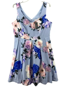 NWT City Chic Dress Sz 20 L Blue Floral Lilac Fit & Flare V-Neck Sleeveless - Picture 1 of 12