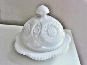 L.E Smith Contemporary Glass Sunburst White Dome Pressed Glass Butter Dish - Picture 1 of 5
