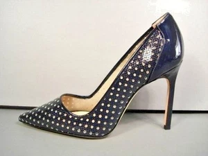 MANOLO BLAHNIK NAVY PATENT LEATHER BB CLASSIC PUMPS HEELS POINTY TOE 37/7 NEW - Picture 1 of 10