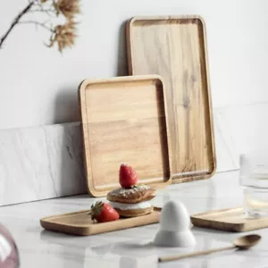 Acacia Wooden Tea Serving Tray Rectangle Household Food Storage Table Plate - Picture 1 of 12