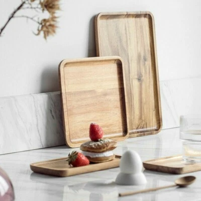 Acacia Wooden Tea Serving Tray Rectangle Household Food Storage Table Plate - Image 1 of 4