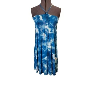 Daisy Fuentes Blue Tie Dye Halter Dress Cover Up Sleeveless Smocked Size L - Picture 1 of 8