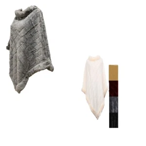 Nueva Moda Mujeres Piel Borde Gris Burgandy Negro Crema Poncho Cubierta Talla Única - Imagen 1 de 6