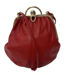 Vtg 80's RED Italian SOFT Leather Crossbody COCKTAIL Evening Purse KISSLOCK - Picture 1 of 10
