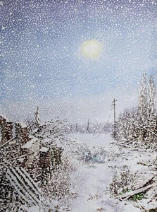 Original Snowy Landscape Watercolour by Mykola Dzvonyk Winter Ukraine 2023 - Picture 1 of 7